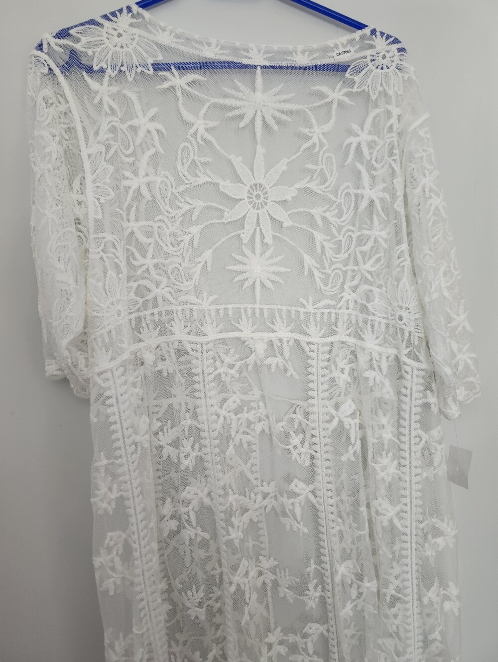 NWT Sheer White Embroidered Maxi Dress Cover Up Sun Floral Boho Beach Kimono - Picture 6 of 8